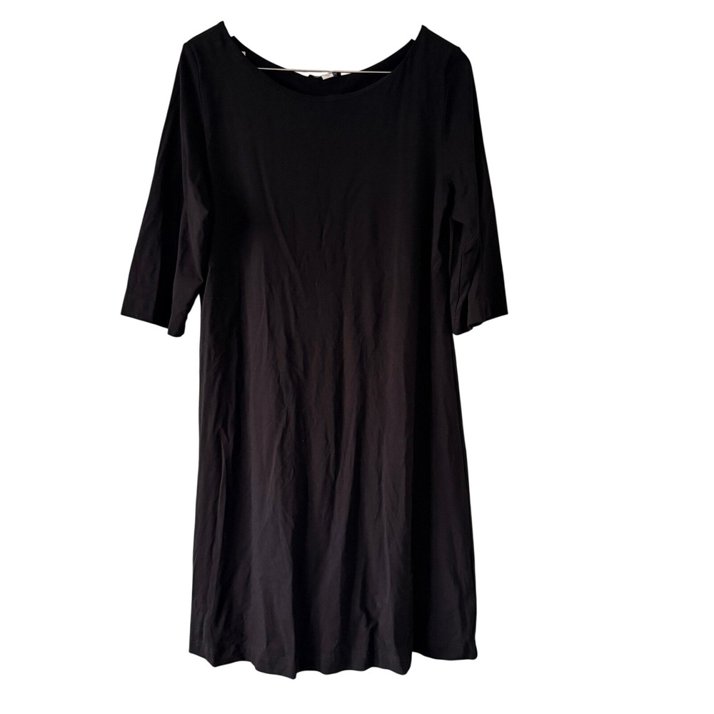 Eileen Fisher Oversized Black Relaxed Fit 3/4 Sleeve Midi Dress Size S